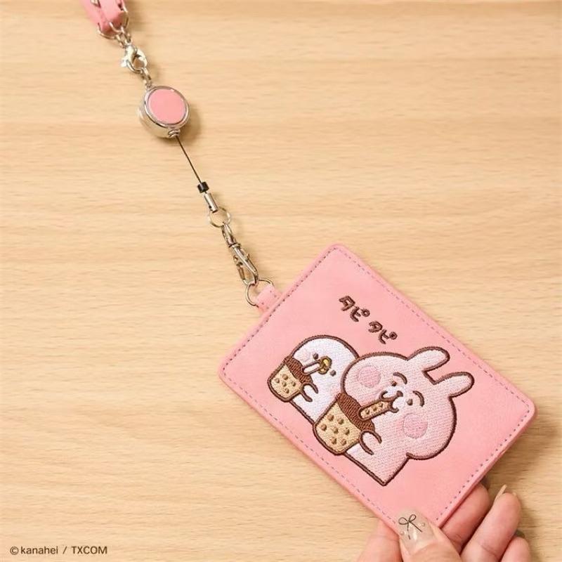 卡娜赫拉的小動物 皮革刺繡票卡夾 珍奶兔兔 捷運卡套伸縮掛繩 悠遊卡套 識別證 工作證套 生日/情人節禮物💝-細節圖4
