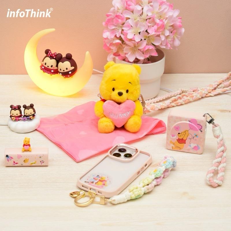 Disney迪士尼 全新正品 infoThink 春季限定 小熊維尼系列 愛心款絨毛公仔手機背夾+手機配件袋 情人節禮物-細節圖3