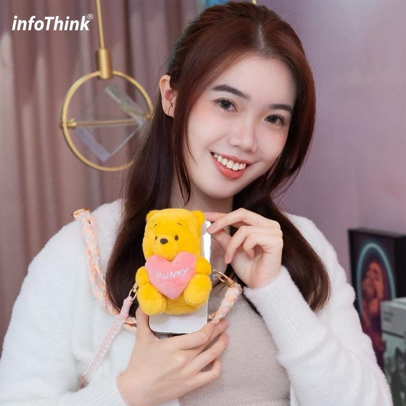 Disney迪士尼 全新正品 infoThink 春季限定 小熊維尼系列 愛心款絨毛公仔手機背夾+手機配件袋 情人節禮物-細節圖4