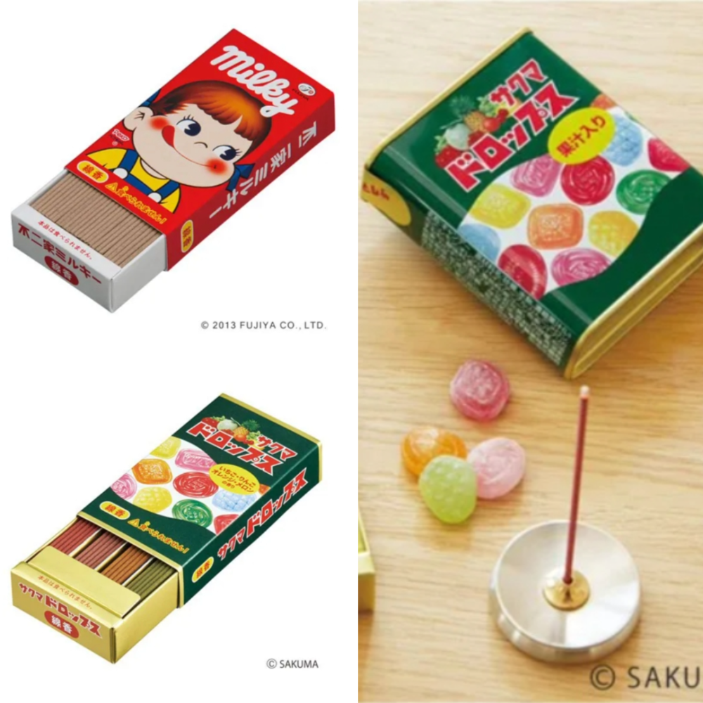 日本製造 台灣現貨 糖果盒 昭和 懷舊線香 佐久間糖 牛奶妹 不二家 日本清酒 明治巧克力 糖果 線香 居家香氛-細節圖2