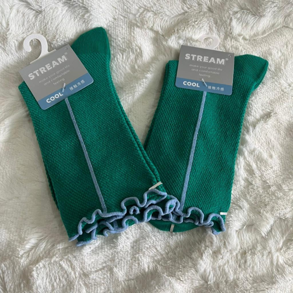 台灣現貨 出清 日本正品 STREAM 涼感襪子 捲邊 木耳邊 涼感 接觸冷感 降溫 -7度C 夏天 涼涼 好穿 襪子-細節圖4