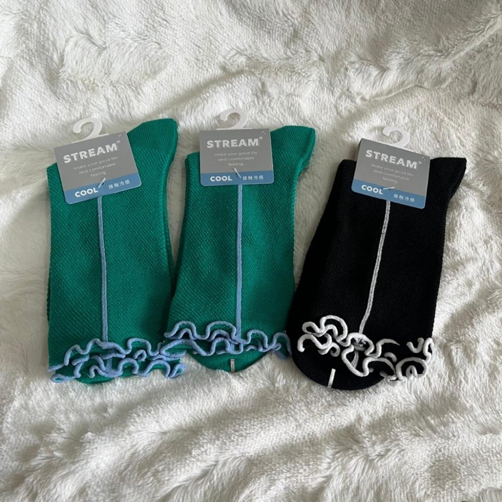 台灣現貨 出清 日本正品 STREAM 涼感襪子 捲邊 木耳邊 涼感 接觸冷感 降溫 -7度C 夏天 涼涼 好穿 襪子-細節圖2