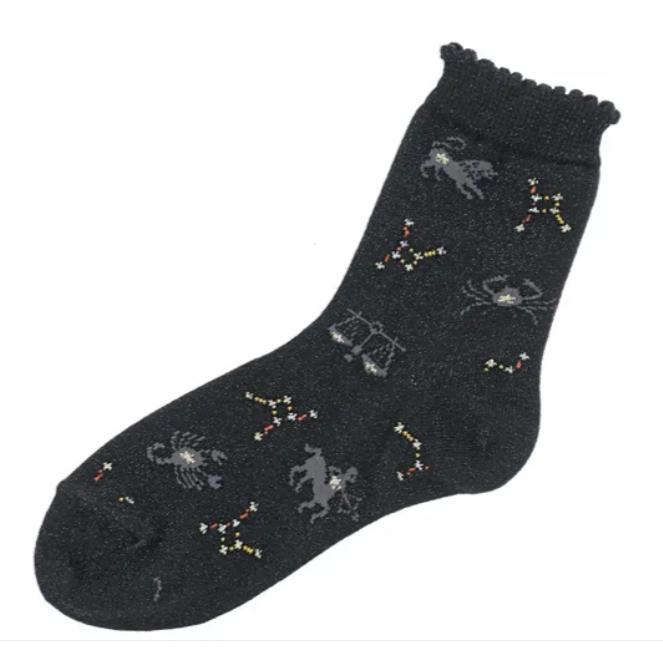 台灣現貨🌷新品到貨 <日本空運直送>日本製 12星座 占星師必備 星座 女襪 襪子 長襪 閃亮亮 捲邊 中筒襪 奈良組合-細節圖2