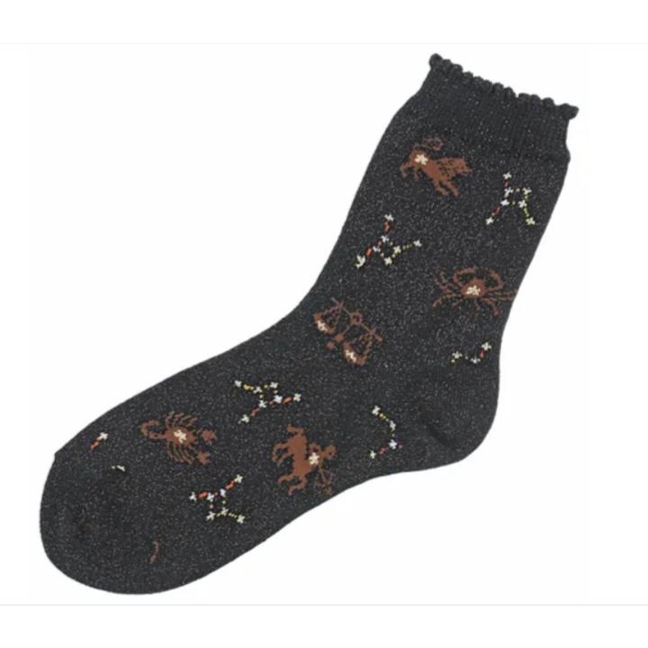 台灣現貨🌷新品到貨 <日本空運直送>日本製 12星座 占星師必備 星座 女襪 襪子 長襪 閃亮亮 捲邊 中筒襪 奈良組合-細節圖4