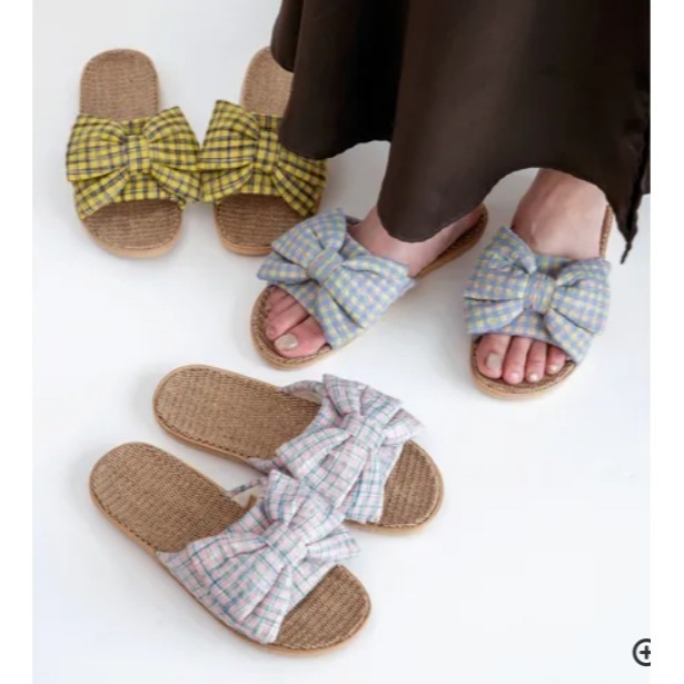 預購 2026 新品 日本正品 CDF BISQUE 蝴蝶結格紋拖鞋 輕量防滑 拖鞋 兩用 少女風 EVA 室內拖 編織-細節圖2
