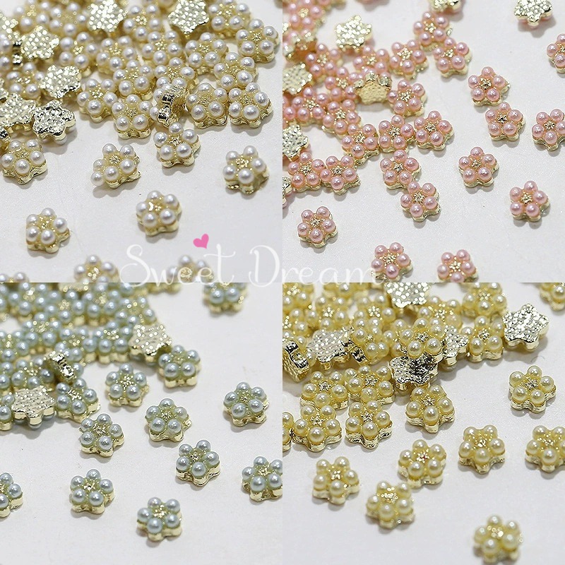 【美甲飾品】迷你金底高亮珍珠小花。美甲珍珠。立體小花。珍珠五瓣花。金底珍珠花。美甲小花。美甲鑽飾。珍珠飾品。指甲珍珠。-細節圖3