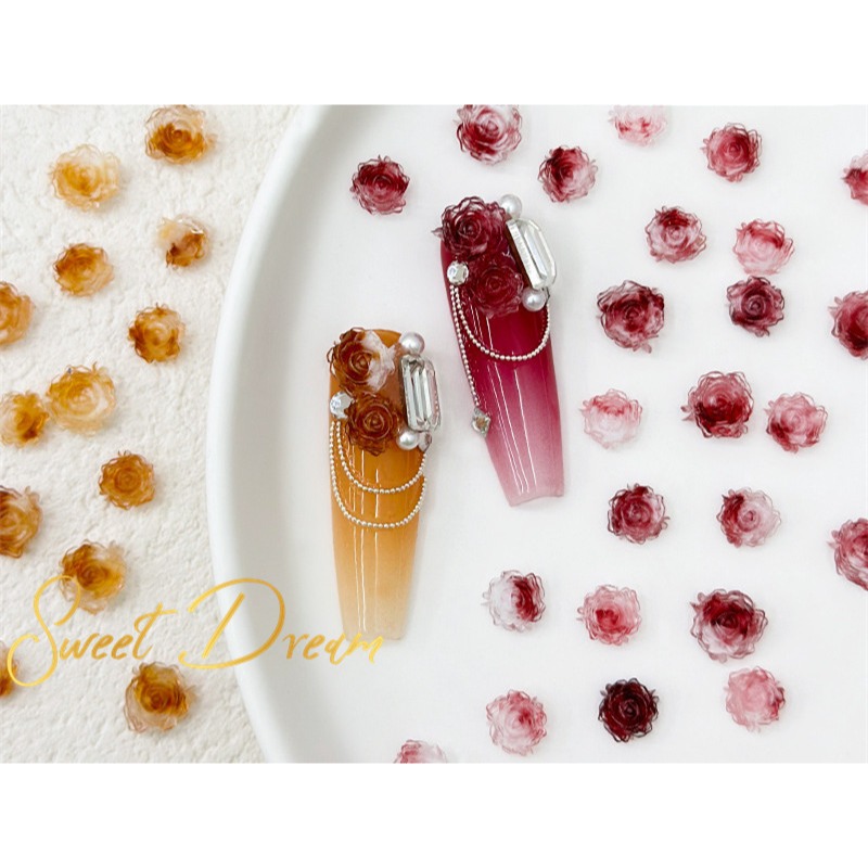 【美甲飾品】混裝50入立體美甲玫瑰花。美甲樹脂花。指甲玫瑰花。美甲山茶花。美拉德玫瑰。美拉德美甲。珠光玫瑰花。指甲飾品。-細節圖6