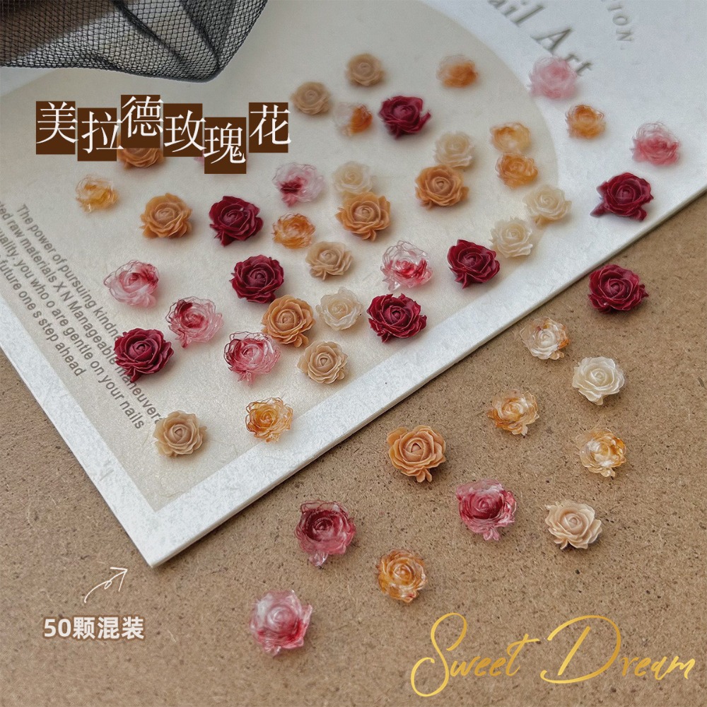 【美甲飾品】混裝50入立體美甲玫瑰花。美甲樹脂花。指甲玫瑰花。美甲山茶花。美拉德玫瑰。美拉德美甲。珠光玫瑰花。指甲飾品。-規格圖10