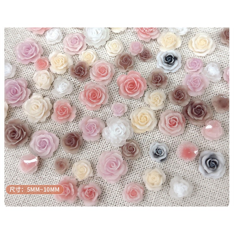 【美甲飾品】混裝50入立體美甲玫瑰花。美甲樹脂花。指甲玫瑰花。美甲山茶花。美拉德玫瑰。美拉德美甲。珠光玫瑰花。指甲飾品。-規格圖10