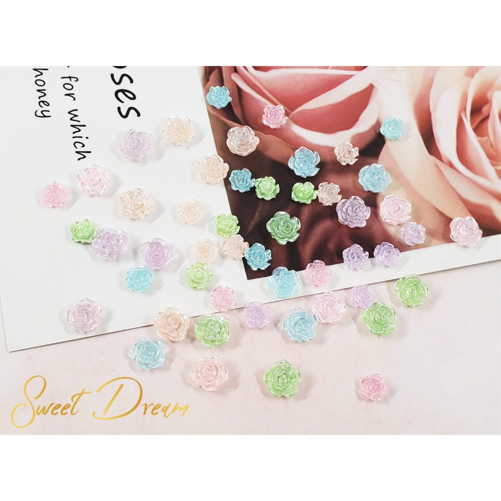 【美甲飾品】混裝50入立體美甲玫瑰花。美甲樹脂花。指甲玫瑰花。美甲山茶花。美拉德玫瑰。美拉德美甲。珠光玫瑰花。指甲飾品。-規格圖10