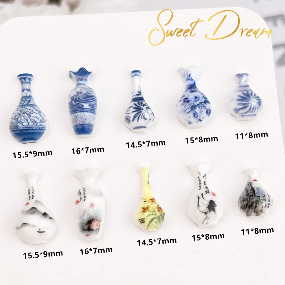 【美甲飾品】30顆入仿真中式青花瓷。水墨花瓶。仿真古扇。美甲花瓶飾品。美甲扇子飾品。樹脂美甲飾品。-細節圖3