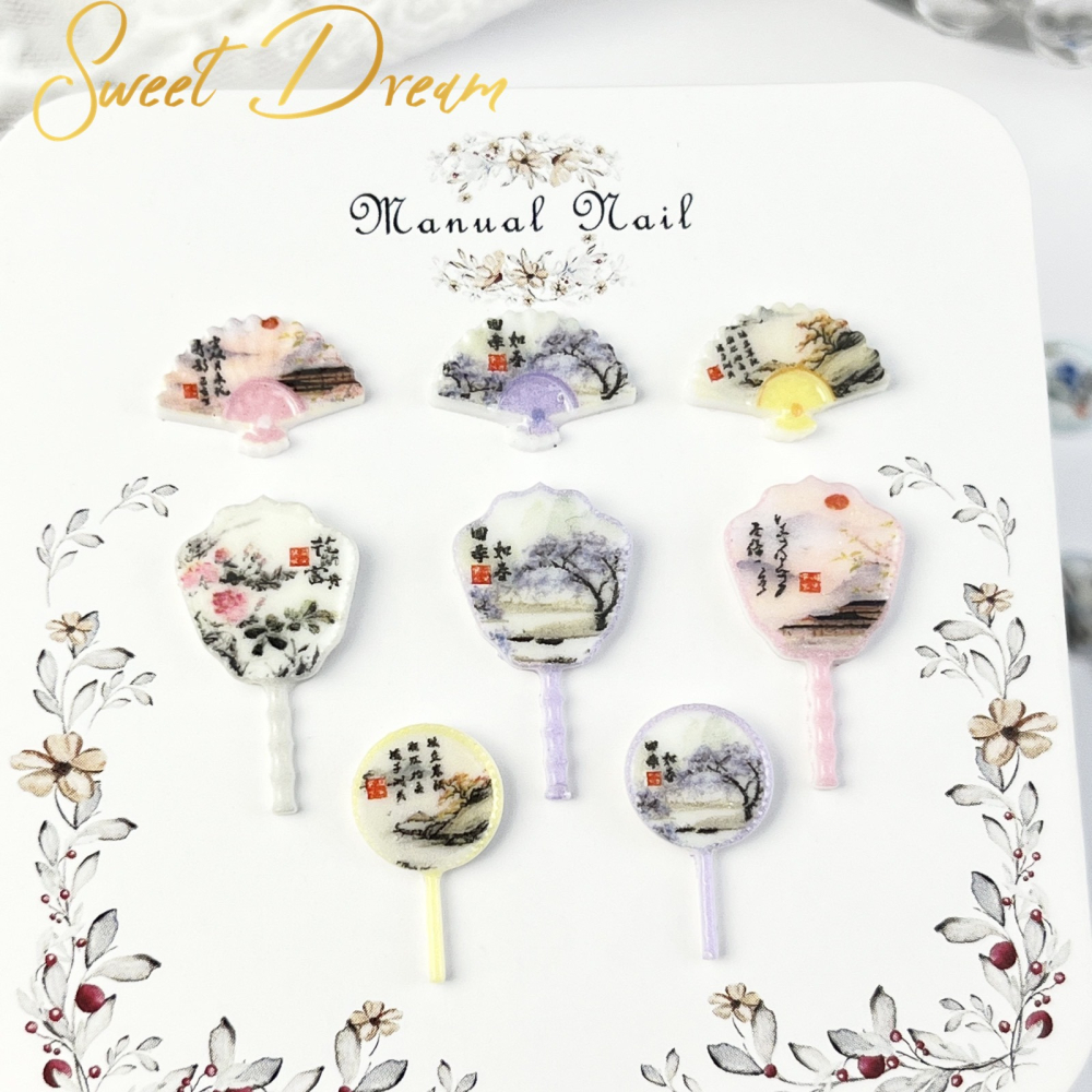 【美甲飾品】30顆入仿真中式青花瓷。水墨花瓶。仿真古扇。美甲花瓶飾品。美甲扇子飾品。樹脂美甲飾品。-細節圖5