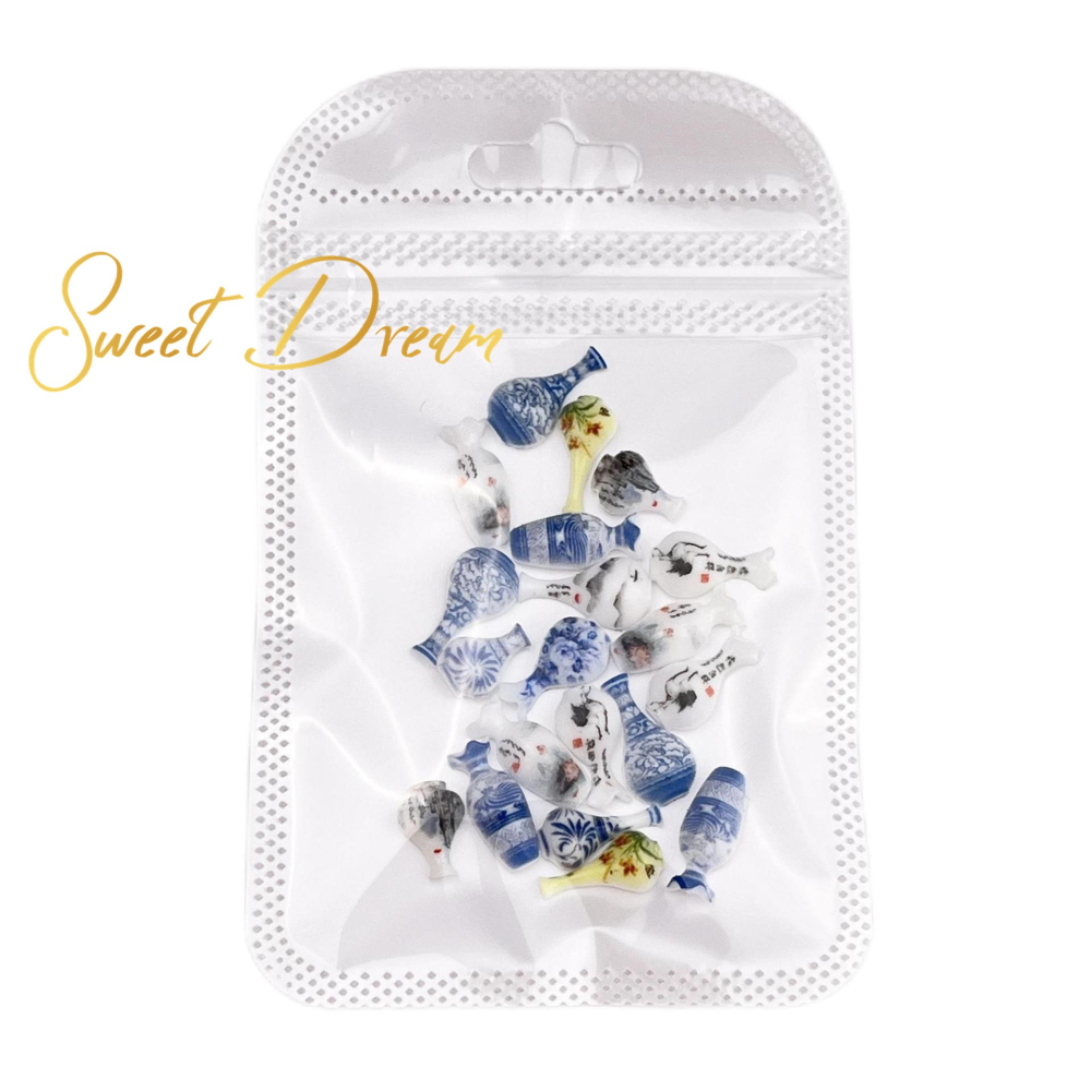 【美甲飾品】30顆入仿真中式青花瓷。水墨花瓶。仿真古扇。美甲花瓶飾品。美甲扇子飾品。樹脂美甲飾品。-細節圖6