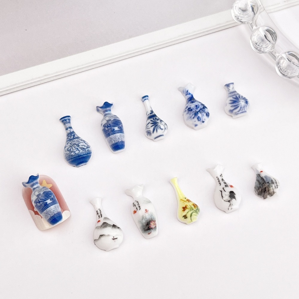 【美甲飾品】30顆入仿真中式青花瓷。水墨花瓶。仿真古扇。美甲花瓶飾品。美甲扇子飾品。樹脂美甲飾品。-規格圖6
