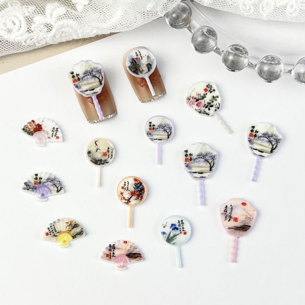 【美甲飾品】30顆入仿真中式青花瓷。水墨花瓶。仿真古扇。美甲花瓶飾品。美甲扇子飾品。樹脂美甲飾品。-規格圖6