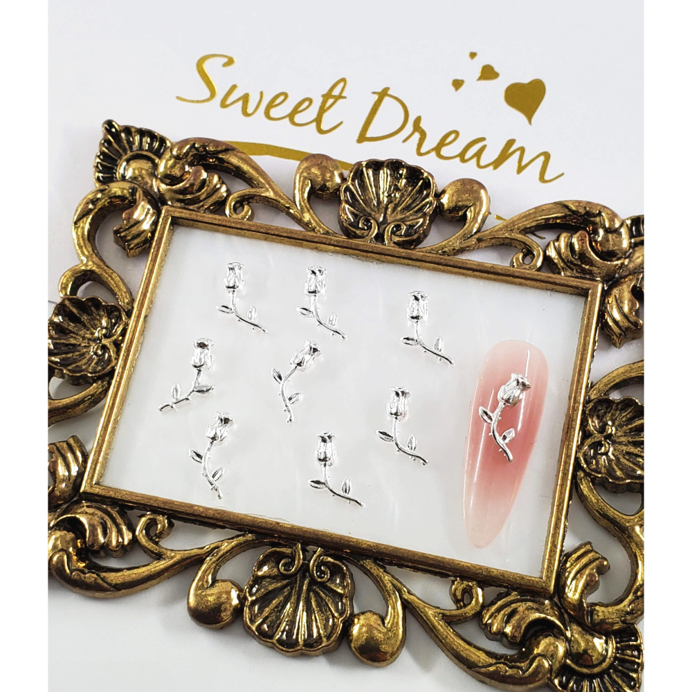 【美甲飾品】淺金玫瑰合金飾品。造型玫瑰鑽。玫瑰指甲飾品。花朵美甲飾品。玫瑰立鑽。玫瑰金屬飾品。指甲玫瑰-細節圖3