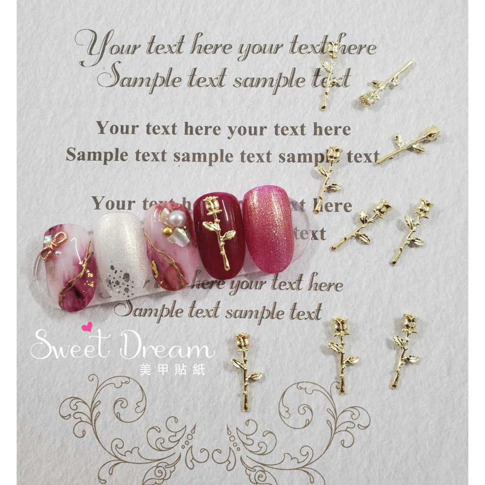 【美甲飾品】淺金玫瑰合金飾品。造型玫瑰鑽。玫瑰指甲飾品。花朵美甲飾品。玫瑰立鑽。玫瑰金屬飾品。指甲玫瑰-細節圖6