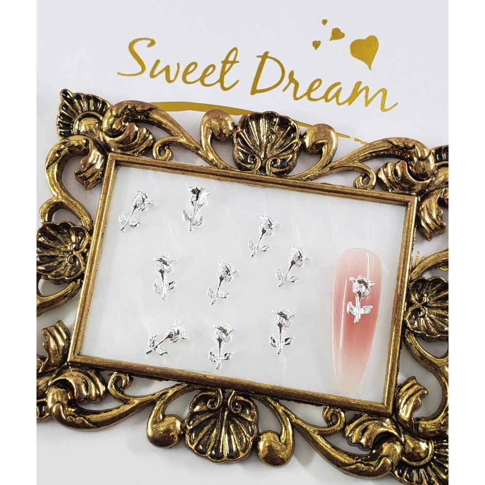 【美甲飾品】淺金玫瑰合金飾品。造型玫瑰鑽。玫瑰指甲飾品。花朵美甲飾品。玫瑰立鑽。玫瑰金屬飾品。指甲玫瑰-規格圖7