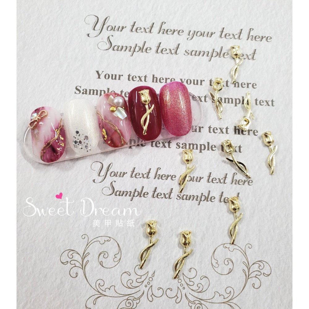 【美甲飾品】淺金玫瑰合金飾品。造型玫瑰鑽。玫瑰指甲飾品。花朵美甲飾品。玫瑰立鑽。玫瑰金屬飾品。指甲玫瑰-規格圖7