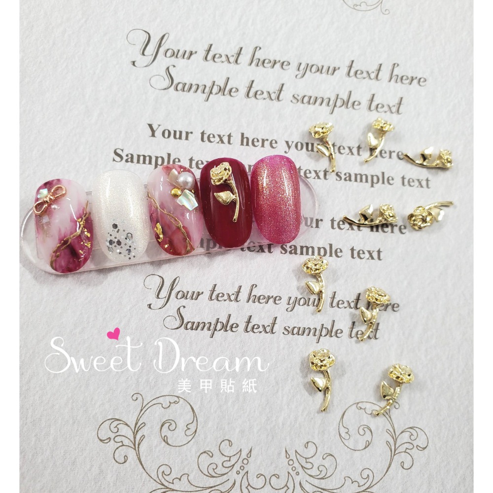 【美甲飾品】淺金玫瑰合金飾品。造型玫瑰鑽。玫瑰指甲飾品。花朵美甲飾品。玫瑰立鑽。玫瑰金屬飾品。指甲玫瑰-規格圖7