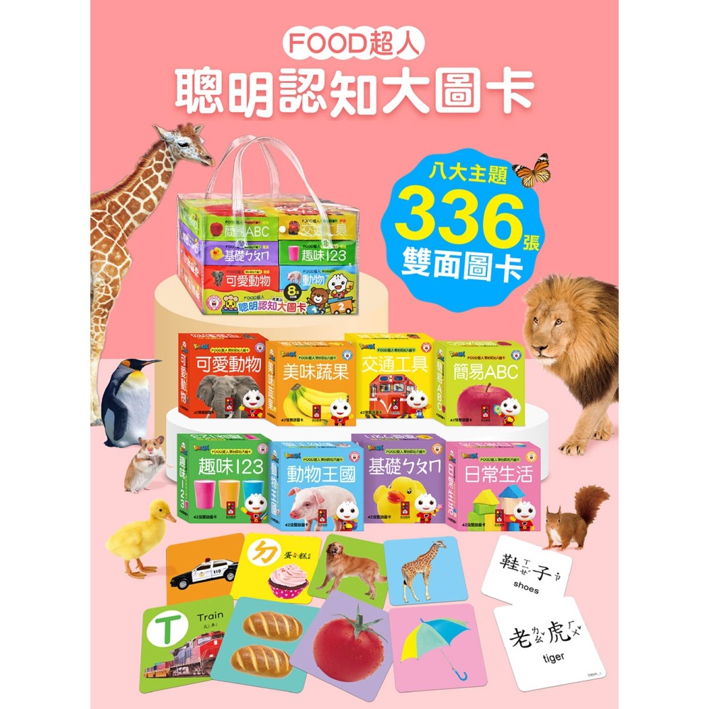 【風車圖書】FOOD超人聰明認知大圖卡-動物王國/可愛動物/交通工具/日常生活/美味蔬果/基礎ㄅㄆㄇ 多重點讀認知必備-細節圖2