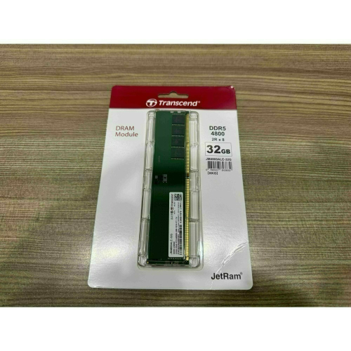售全新未拆封 創見 DDR5 4800 32GB 桌上型記憶體(JM4800ALE-32G)。