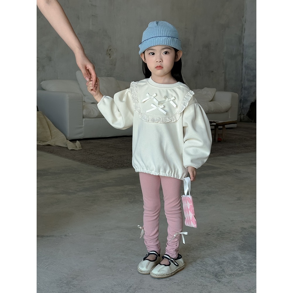 童裝秒出貨~現貨   韓系蝴蝶結長袖上衣-細節圖2