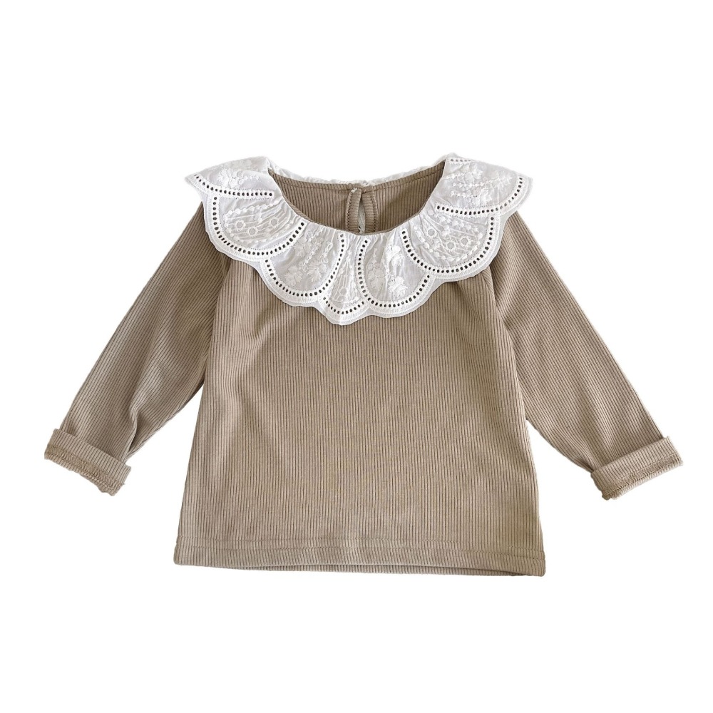 童裝秒出貨~現貨 日系荷葉蕾絲純棉上衣-細節圖2