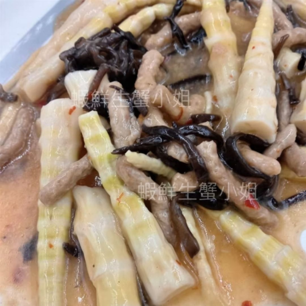 【蝦鮮生蟹小姐】鮮嫩劍筍  1公斤/包 *嚴選醃漬劍筍加上素肉絲搭配素沙茶醬遇上辣椒醬酸香微辣**每包290元**-細節圖3