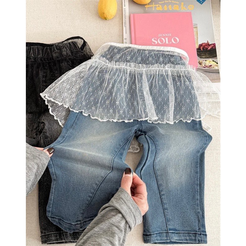韓版紗裙兩件套牛仔長褲 女童牛仔長褲 女童長褲-細節圖6
