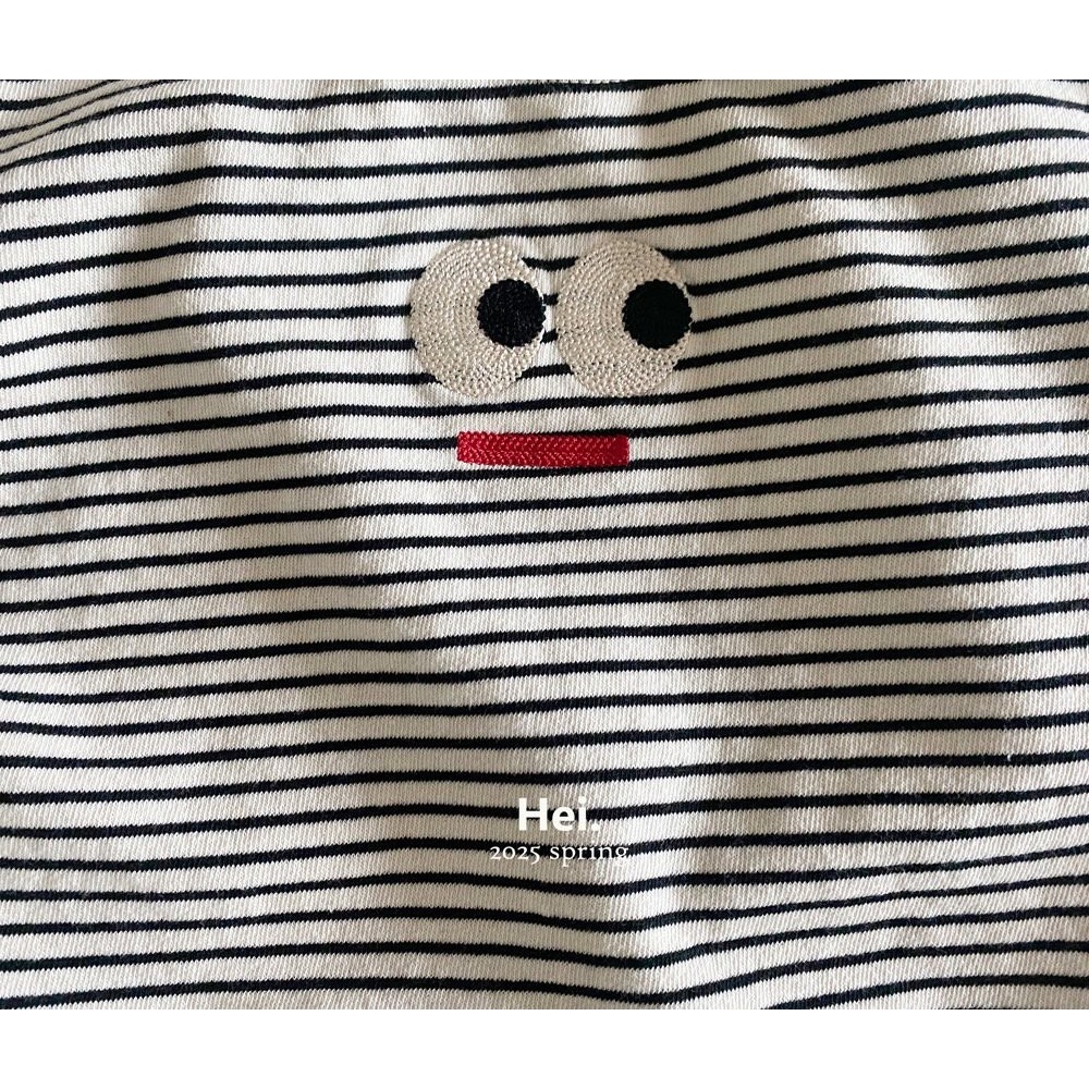 Toz韓國童裝 兒童短袖 男童上衣 小童t恤衫 夏季卡通男女童可愛條紋刺繡短袖 童裝T恤上衣-細節圖9