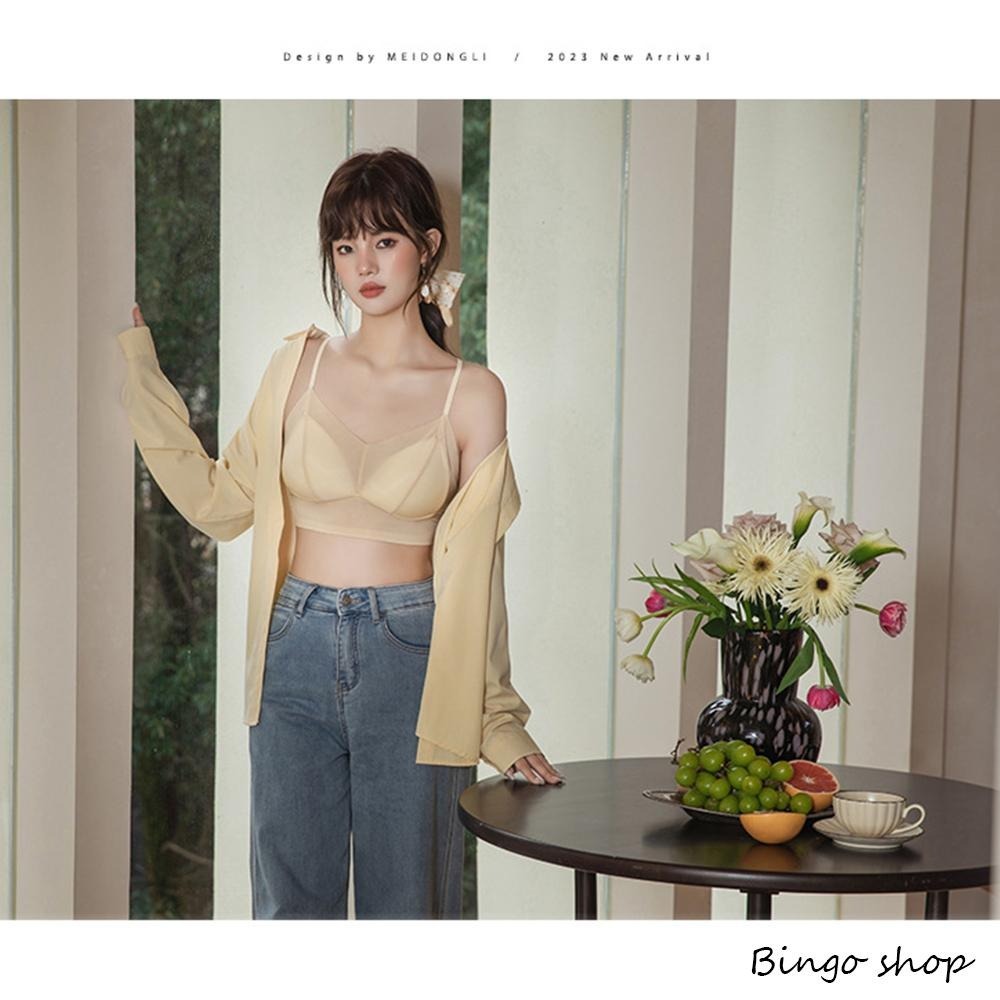 超薄冰絲萊卡 美背交叉兩穿 細肩短版 無痕背心  涼感內衣 法式薄杯內搭 無鋼圈 內衣 bratop-細節圖4