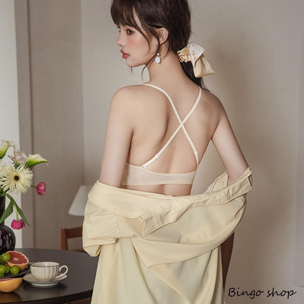 超薄冰絲萊卡 美背交叉兩穿 細肩短版 無痕背心  涼感內衣 法式薄杯內搭 無鋼圈 內衣 bratop-細節圖5
