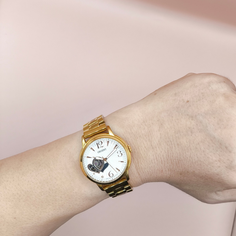 Orient 東方錶半鏤空開芯系列 / 女用款 / 心形窗 / 自動機械錶 / 小金錶-細節圖5