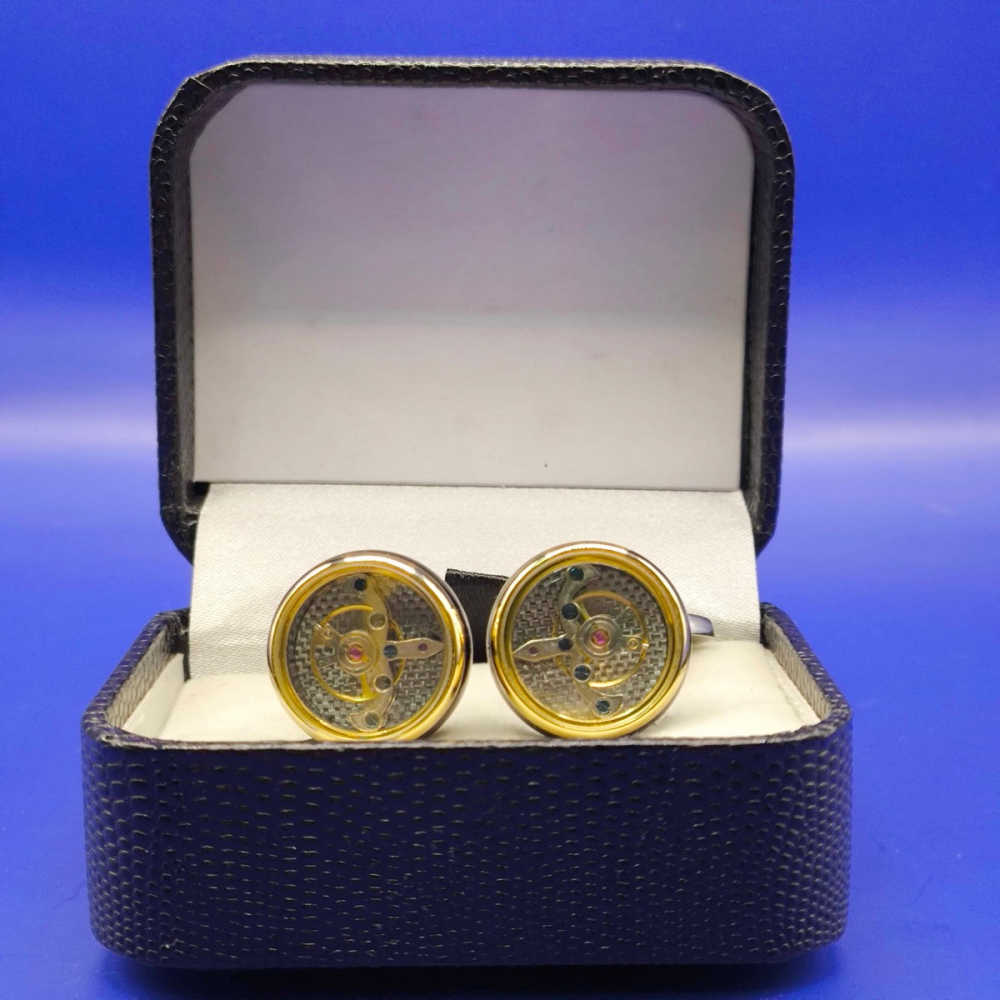 陀飛輪機芯袖扣 / 正品 擺輪會隨手臂擺動 Cufflinks 銀金撞色搭配-細節圖2