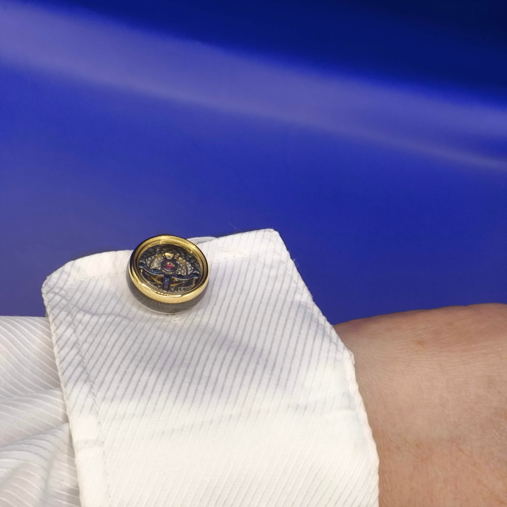 陀飛輪機芯袖扣 / 正品 擺輪會隨手臂擺動 Cufflinks 銀金撞色搭配-細節圖6