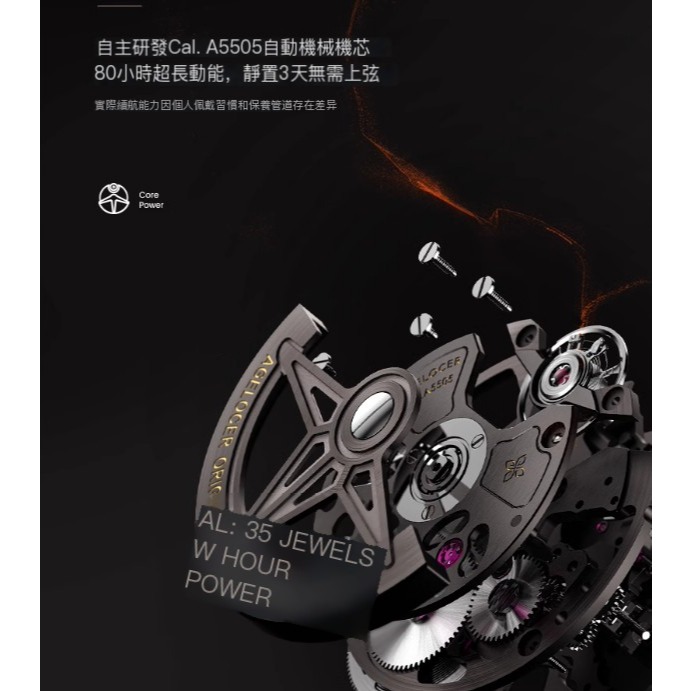 AGELOCER艾戈勒原創火山錶 / 鏤空機械錶 / 三針分離 / 校正錶-細節圖6