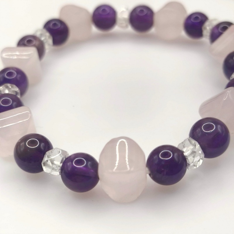 天然紫水晶 × 白玉髓 × 切面白水晶｜夢幻能量三重奏手鍊｜直覺平衡・氣場淨化・魅力提升-細節圖2