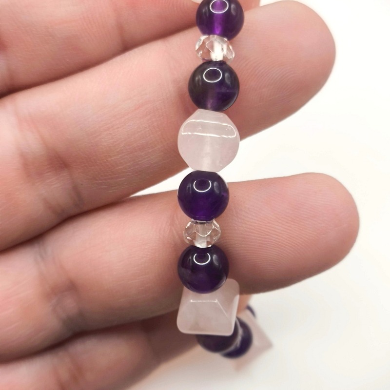 天然紫水晶 × 白玉髓 × 切面白水晶｜夢幻能量三重奏手鍊｜直覺平衡・氣場淨化・魅力提升-細節圖3