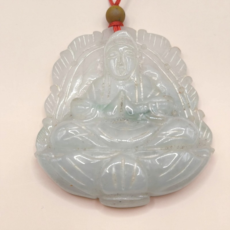 老件收藏｜早期市場稱「大陸玉」觀音玉佩｜約三十年前流通｜白潤玉質・傳統實戴款-細節圖2