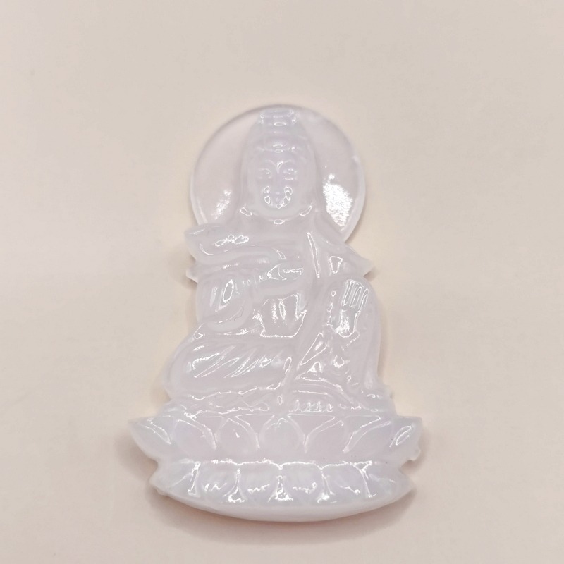 老件收藏｜早期市場稱「大陸玉」觀音玉佩｜約三十年前流通｜白潤玉質・傳統實戴款-細節圖4