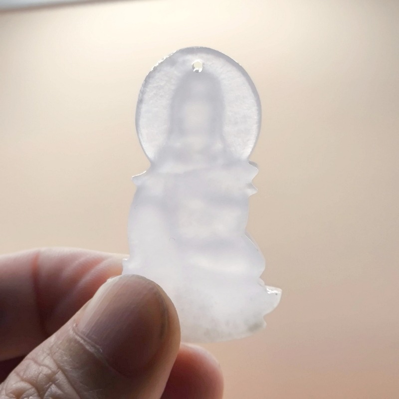 老件收藏｜早期市場稱「大陸玉」觀音玉佩｜約三十年前流通｜白潤玉質・傳統實戴款-細節圖6