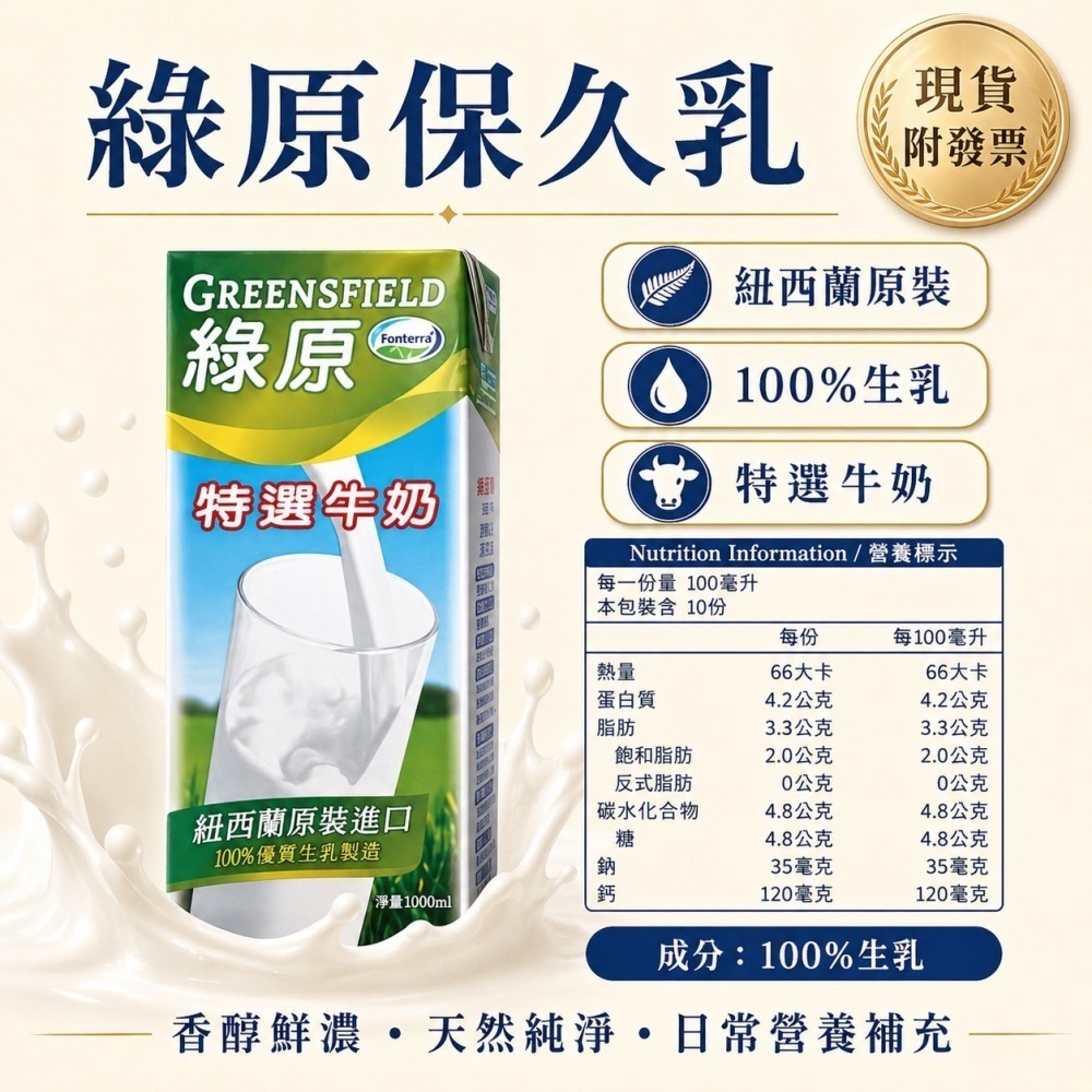 【福氣烘焙】安佳/綠原/波蘭/紐麥福 純牛奶(2箱) 1L*24瓶 西蘭保久乳 波蘭保久乳-細節圖4