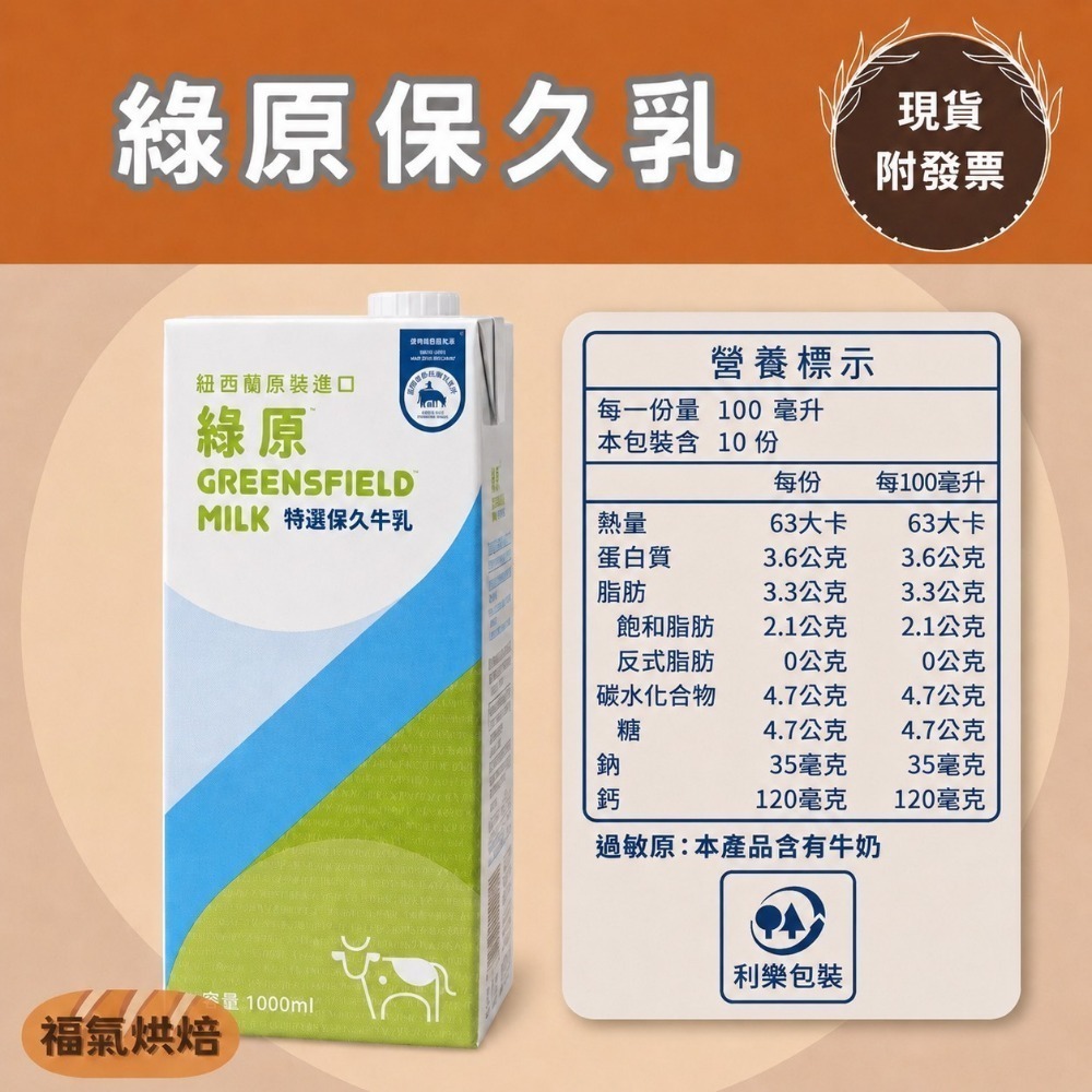 【福氣烘焙】安佳/綠原/波蘭/紐麥福 純牛奶(2箱) 1L*24瓶 西蘭保久乳 波蘭保久乳-規格圖2