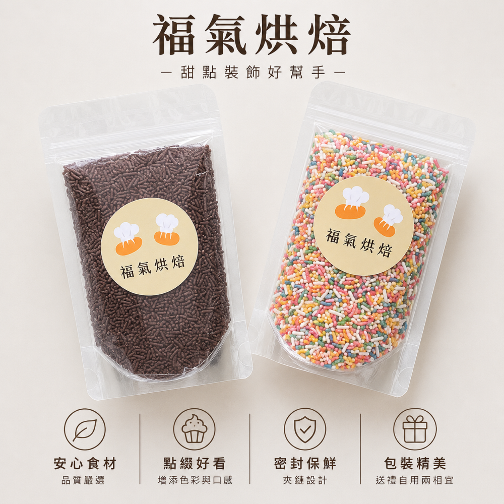 【福氣烘焙】台灣製巧克力米(分裝) 1.8kg/50g 黑色巧克力米/彩色巧克力米 滿天星-細節圖2