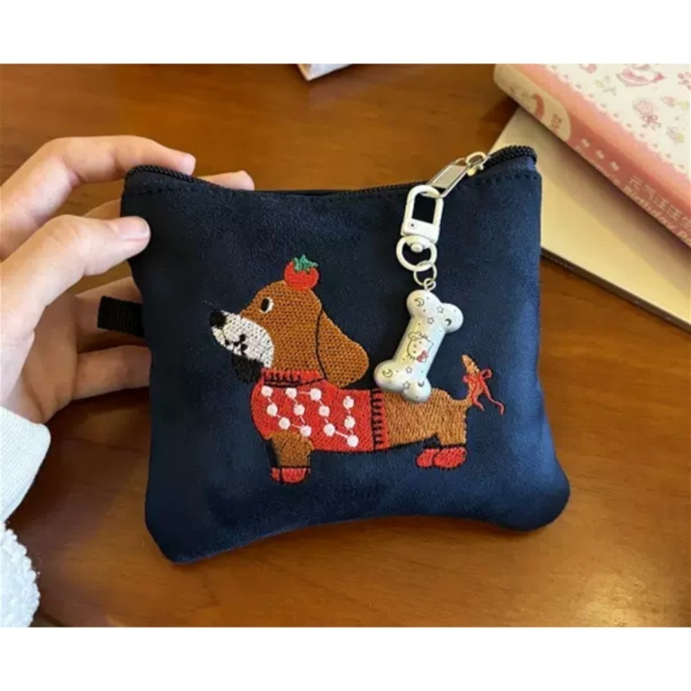 【現貨×1+預購】收納包 小包包 旅行  麂皮 絨臘 腸狗卡包 收納包外出 隨身包 耳機 口紅 收納包_花花兒雜貨商城-細節圖4