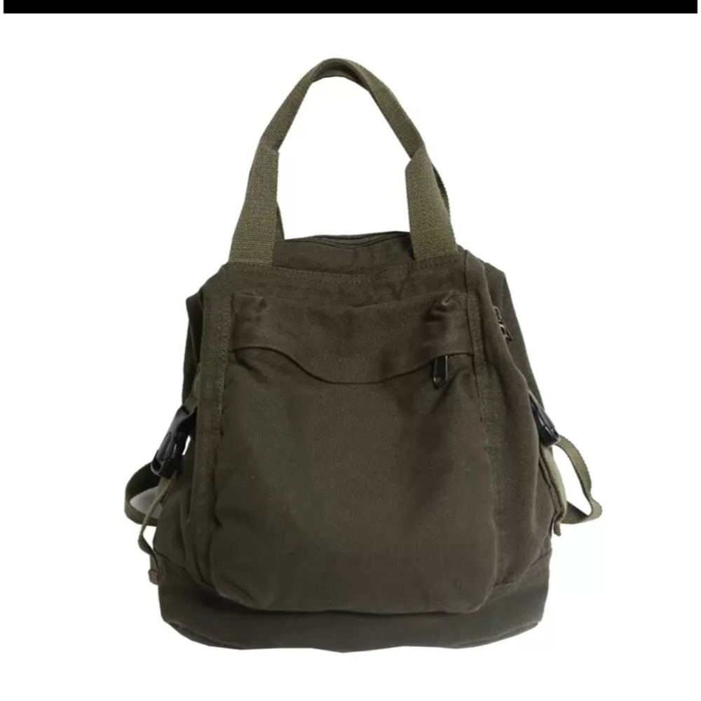 （現貨綠色×1+預購）外貿純色複古帆佈雙肩包女日系簡約大容量初高中生書包大學生背_冠宇百貨屋-細節圖3