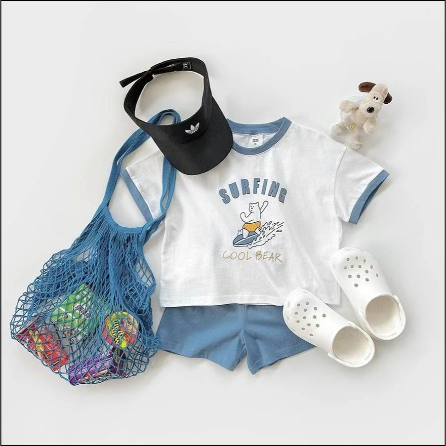 White sketchbook正韓男童女童衝浪小熊休閑套裝-預購-細節圖3