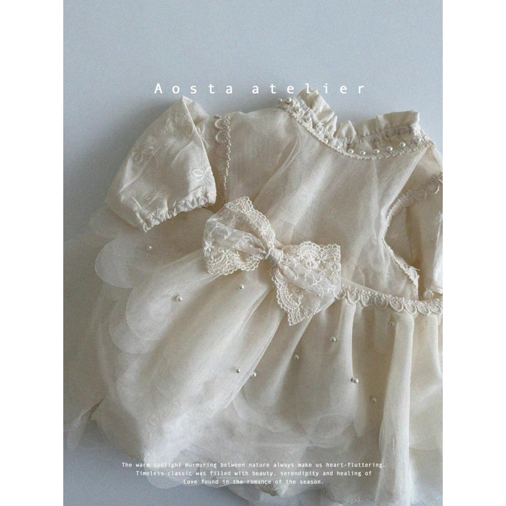 [CCBABY]AOSTA正韓女童珍珠蝴蝶結紗裙洋裝-預購-細節圖2
