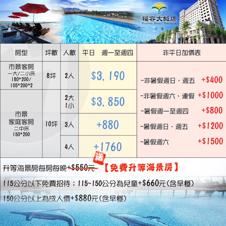 親子漫遊輕旅行(瑪利歐升等海景房！)花蓮．花蓮福容大飯店【各房型住宿+自助早餐+設施+無邊際泳池】可加價升等海景房-細節圖2